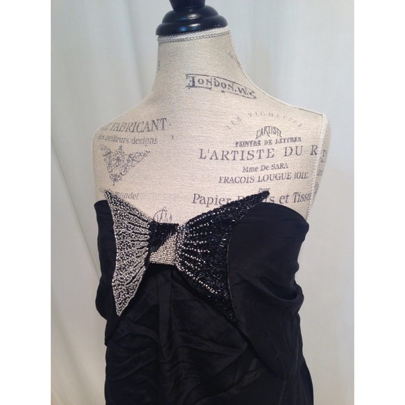 Black Silk Sequin Bow Mini Dress - Picture 2 of 4